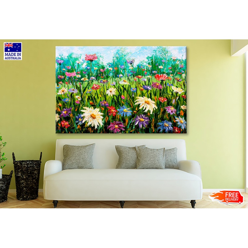 Wildflowers On Meadow Oil Painting Wall Art Limited Edition High Quality Print