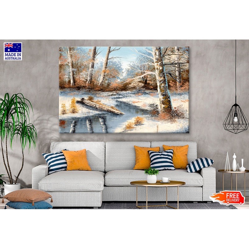 Winter Dead Trees & Lake Oil Painting Wall Art Limited Edition High Quality Print