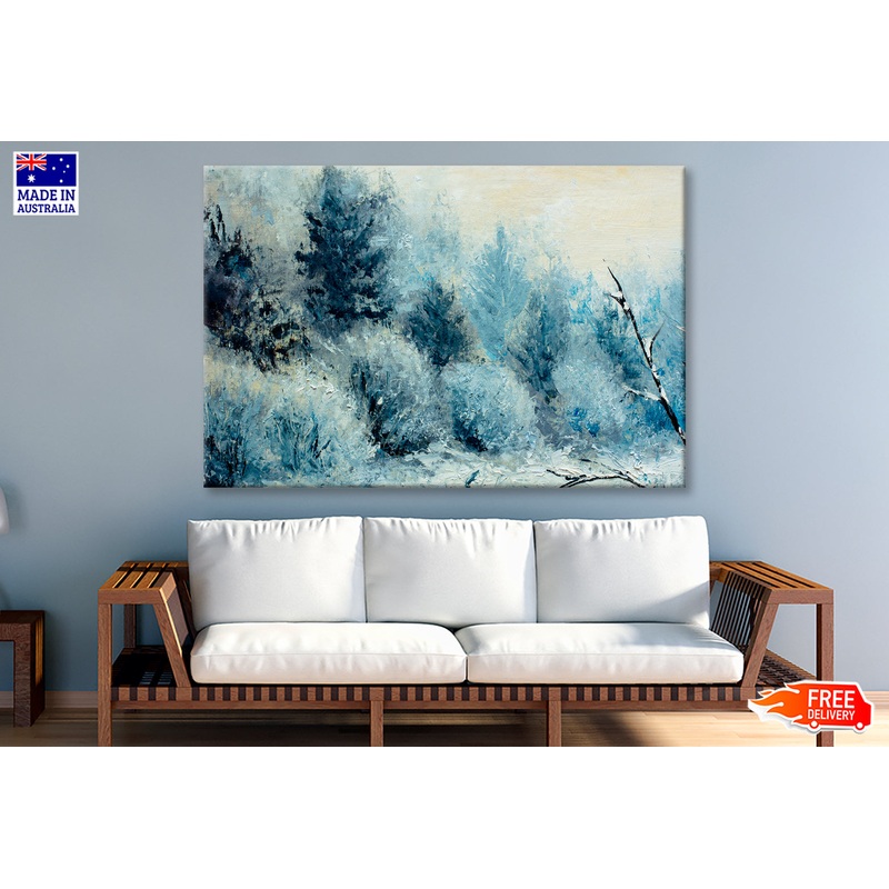 Winter Forest With Winter White Trees, Bushes In The Snow Oil Painting Limited Edition High Quality Print