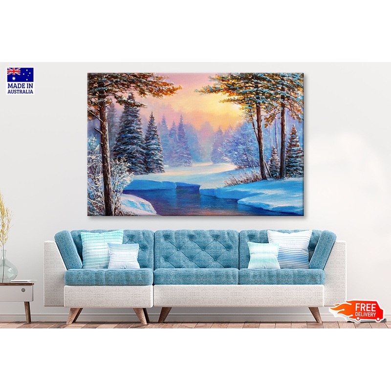 Winter Landscape With The River  Oil Painting Wall Art Limited Edition High Quality Print