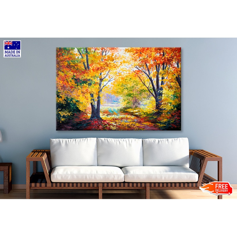 Yellow Autumn Forest Oil Painting Wall Art Limited Edition High Quality Print