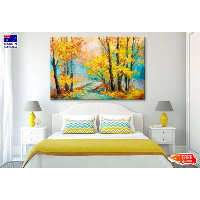 Yellow Trees With Autumn Forest Oil Painting Wall Art Limited Edition High Quality Print