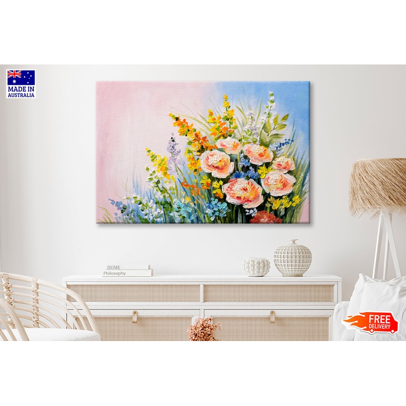 Abstract Bouquet Of Summer Flowers Oil Painting Wall Art Limited Edition High Quality Print
