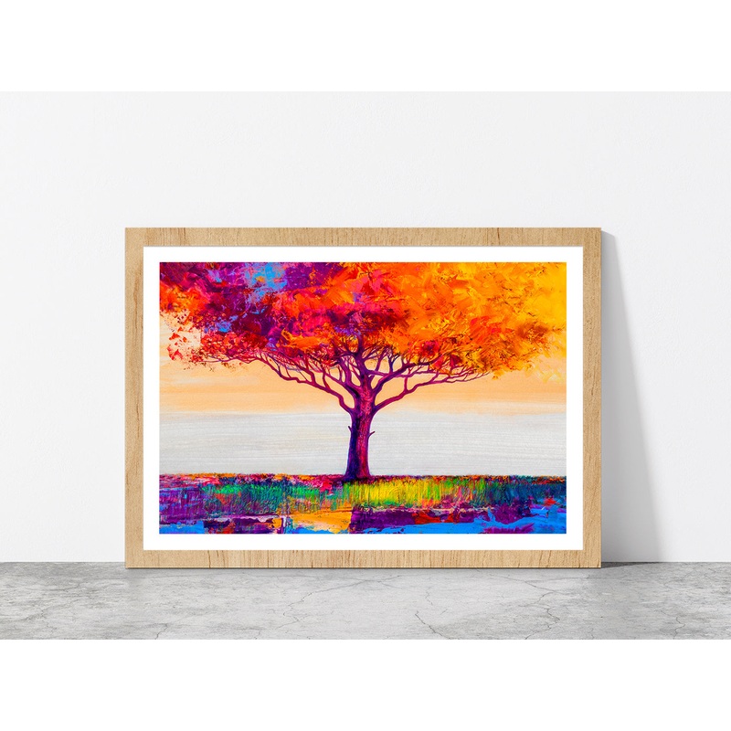 Abstract Colorful Autumn Tree Glass Framed Wall Art, Ready to Hang Quality Print