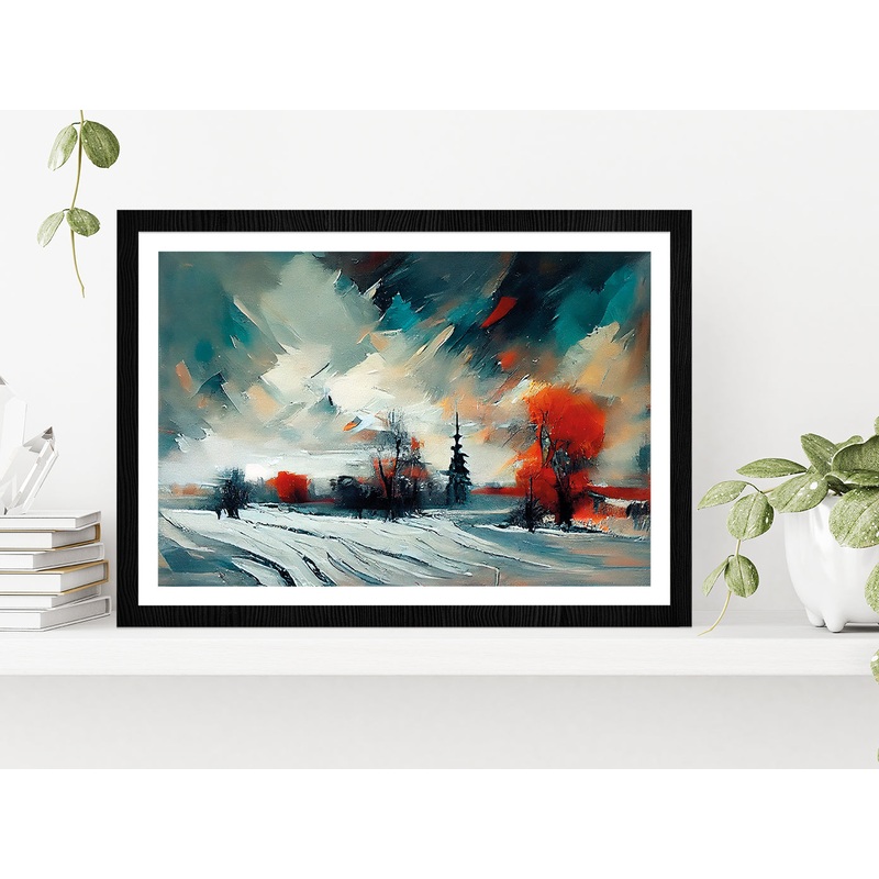 Abstract Forest, Snowy Trees & Field Glass Framed Wall Art, Ready to Hang Quality Print