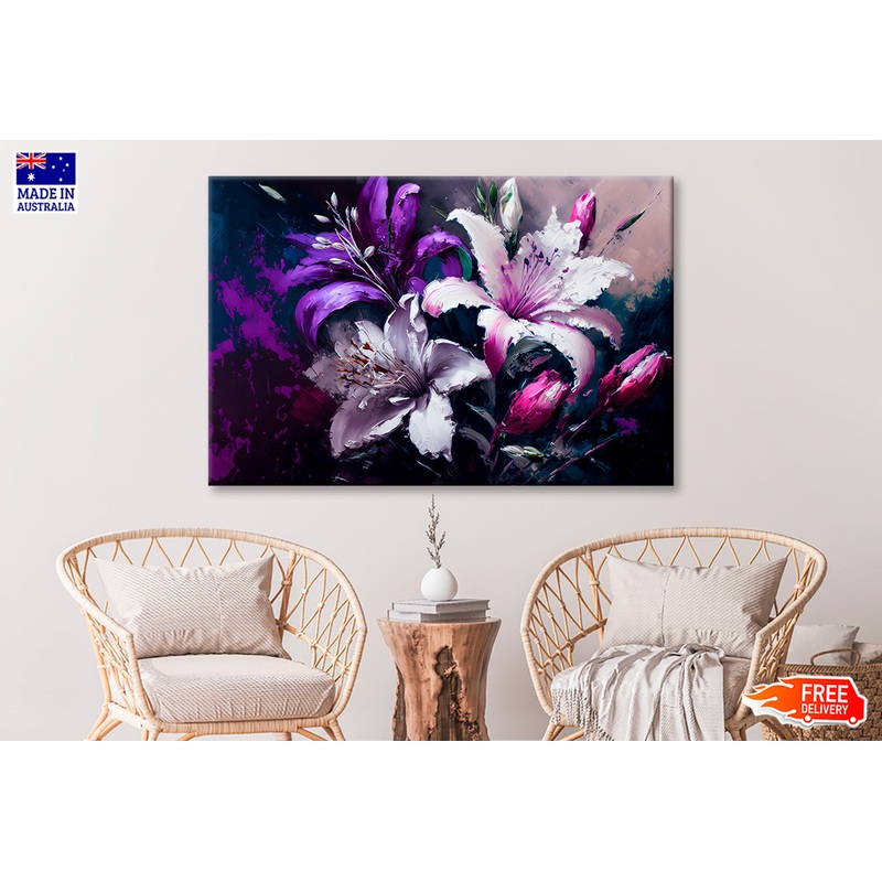 Asiatic Lilies & White Orchids Oil Painting Wall Art Limited Edition High Quality Print