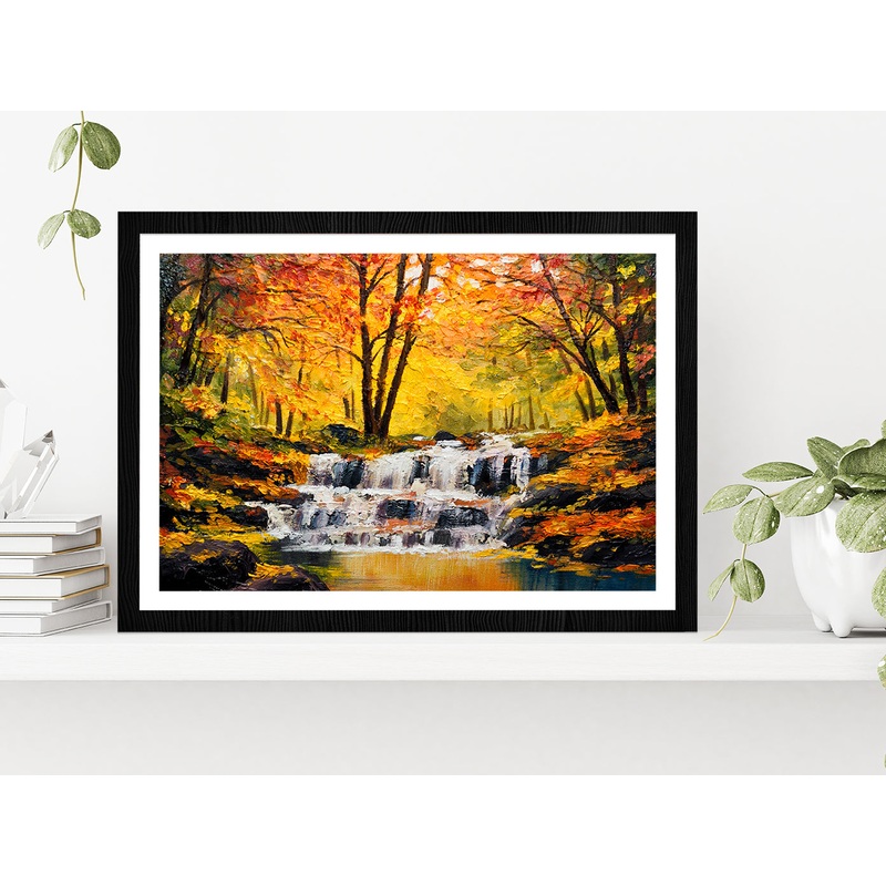 Autumn Forest With A Lake Painting Glass Framed Wall Art, Ready to Hang Quality Print