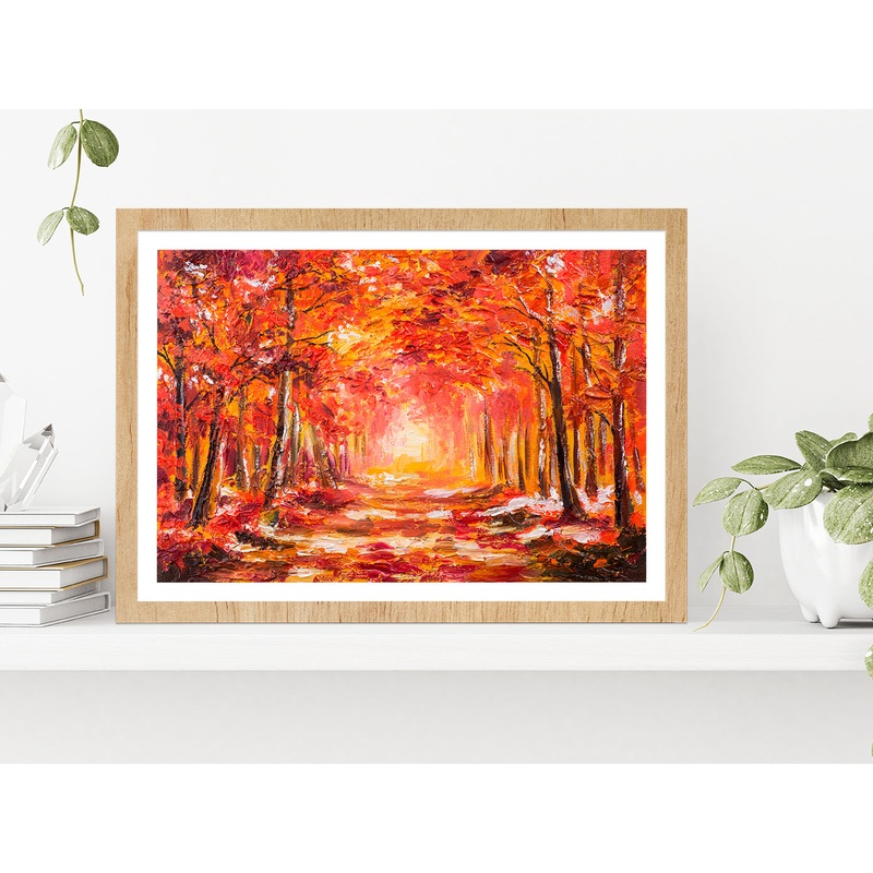 Autumn Forest With Red Trees Glass Framed Wall Art, Ready to Hang Quality Print