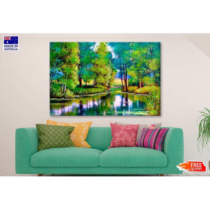 Autumn Trees and Lake Oil Painting Wall Art Limited Edition High Quality Print