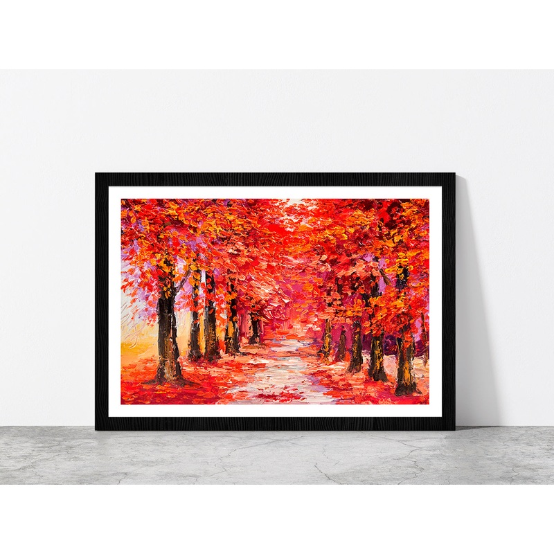 Autumn Trees With Forest Road Glass Framed Wall Art, Ready to Hang Quality Print