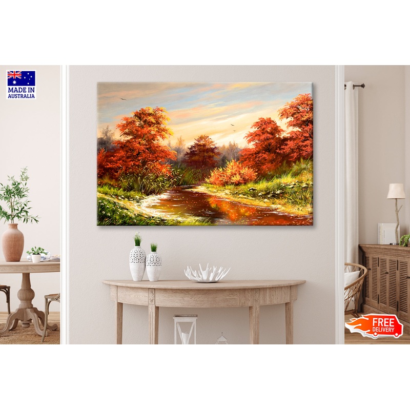Autumn With The River Oil Painting Wall Art Limited Edition High Quality Print