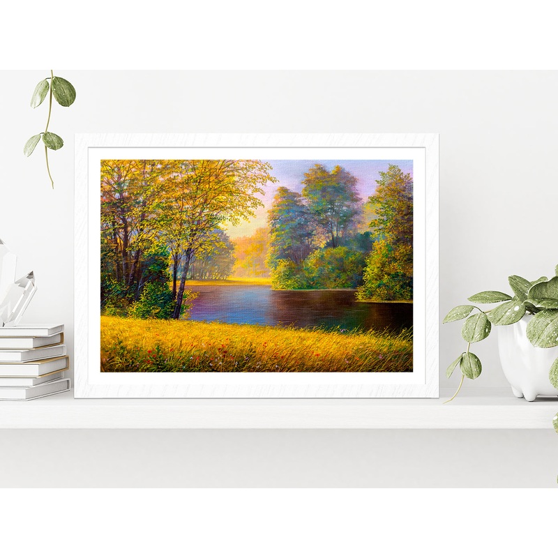 Beautiful Summer Forest With River Glass Framed Wall Art, Ready to Hang Quality Print