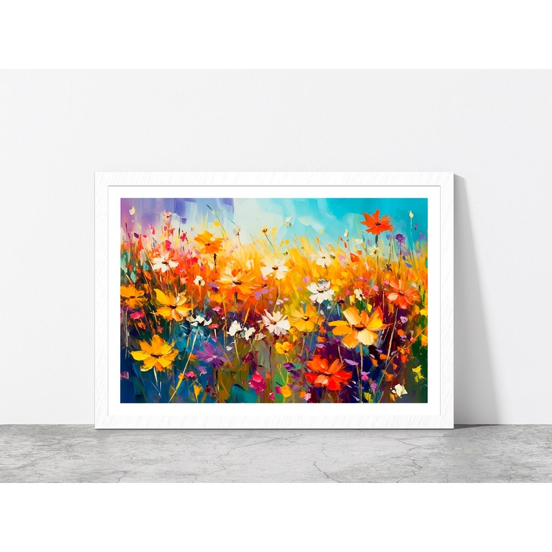 Beautiful Wildflowers Blooming Field Glass Framed Wall Art, Ready to Hang Quality Print