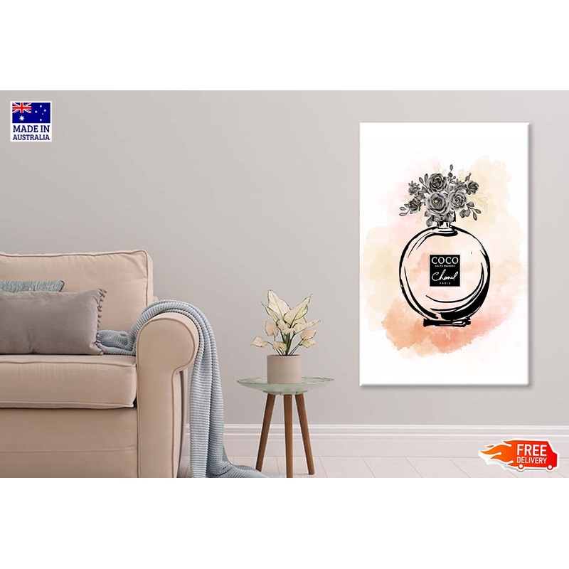 Black Flowers with Elegant Fashion Bottle  Print 100% Australian Made