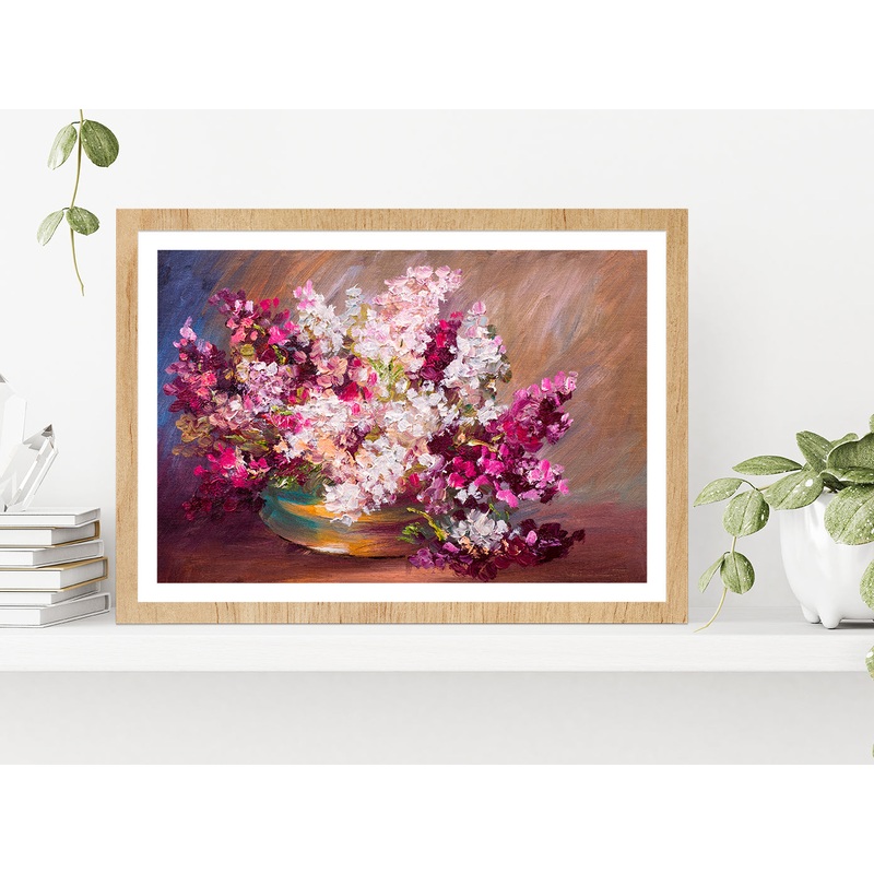 Bouquet Of Lilac & Colorful Still Life Glass Framed Wall Art, Ready to Hang Quality Print