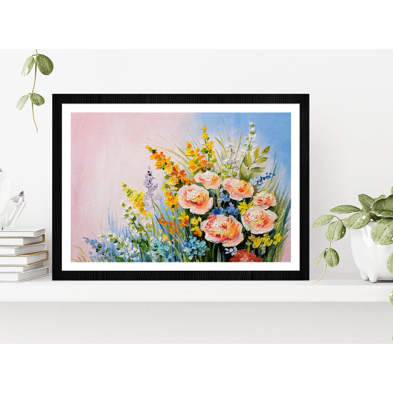 Bouquet Of Summer Flowers Glass Framed Wall Art, Ready to Hang Quality Print