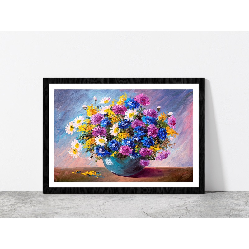 Bouquet Of Wildflowers Glass Framed Wall Art, Ready to Hang Quality Print