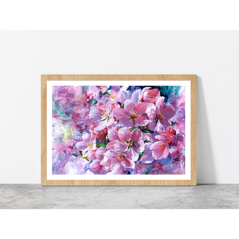 Branch Of Pink Flowers Glass Framed Wall Art, Ready to Hang Quality Print