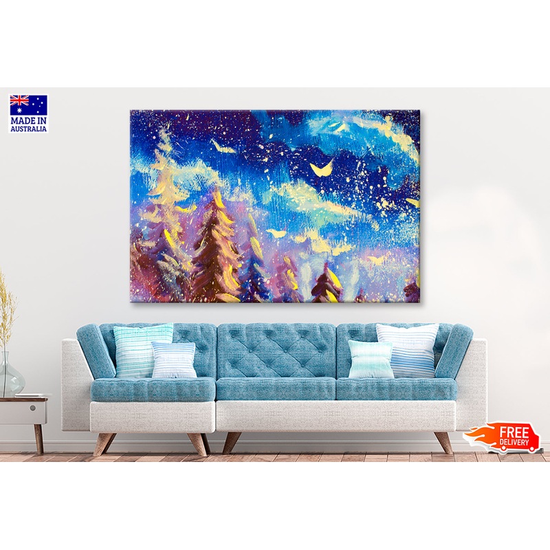 Christmas Big Snowy Fir Trees Oil Painting Wall Art Limited Edition High Quality Print