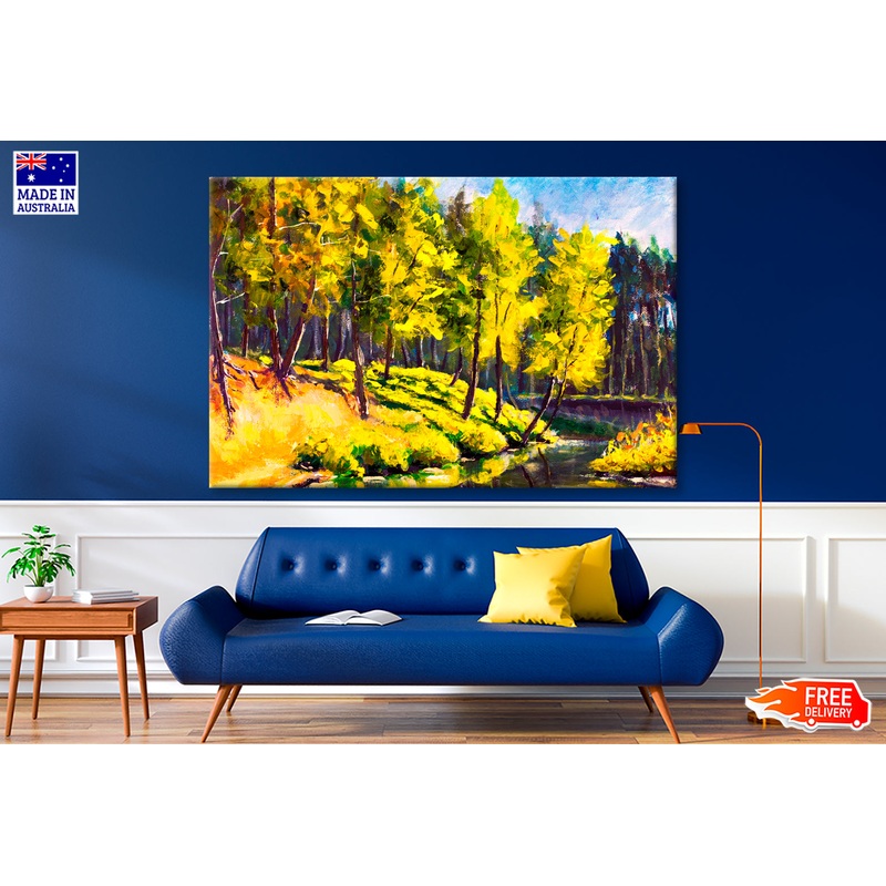 Summer Green Pine Trees On Shore Oil Painting Wall Art Limited Edition High Quality Print