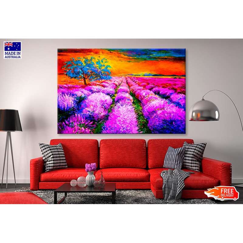 Sunset Over Lavender Field Oil Painting Wall Art Limited Edition High Quality Print