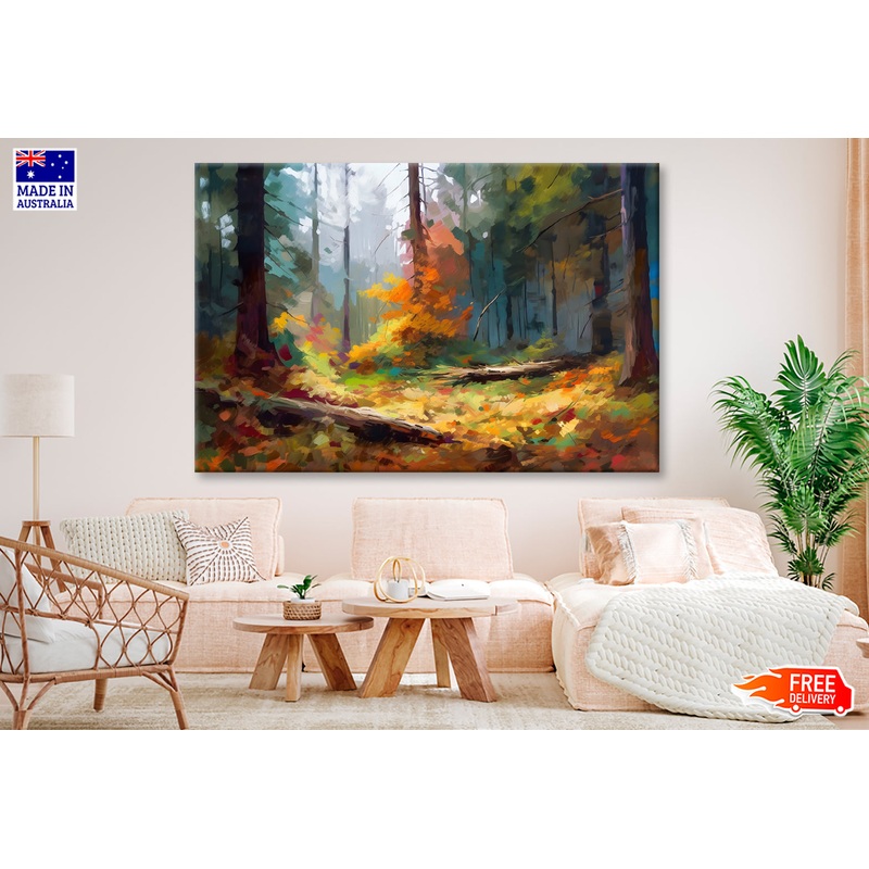 Tree Trunk & Autumn Forest Oil Painting Wall Art Limited Edition High Quality Print