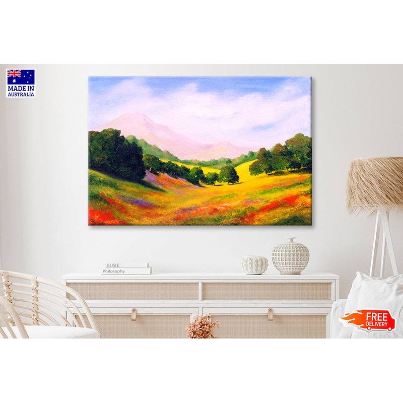 Trees on Landscape & Mountains Oil Painting Wall Art Limited Edition High Quality Print