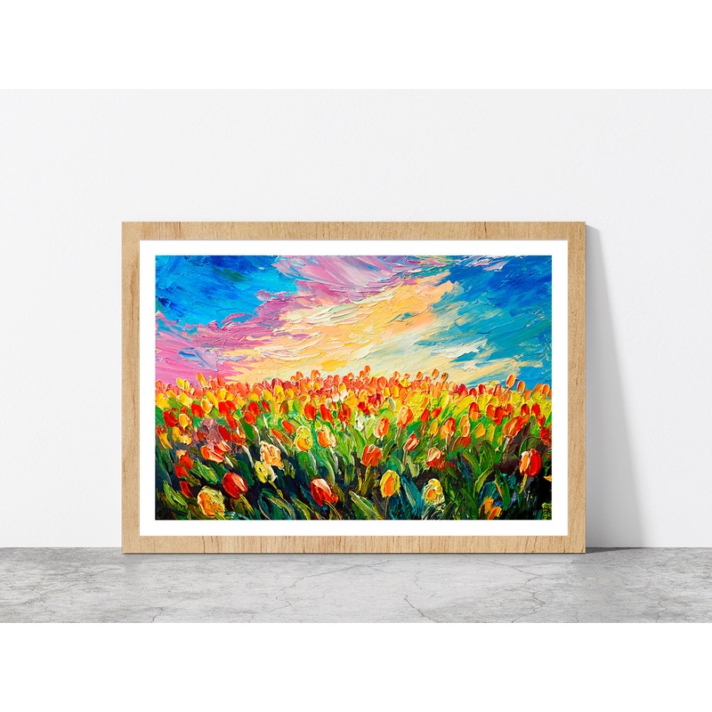 Tulip Flowers Meadow Glass Framed Wall Art, Ready to Hang Quality Print