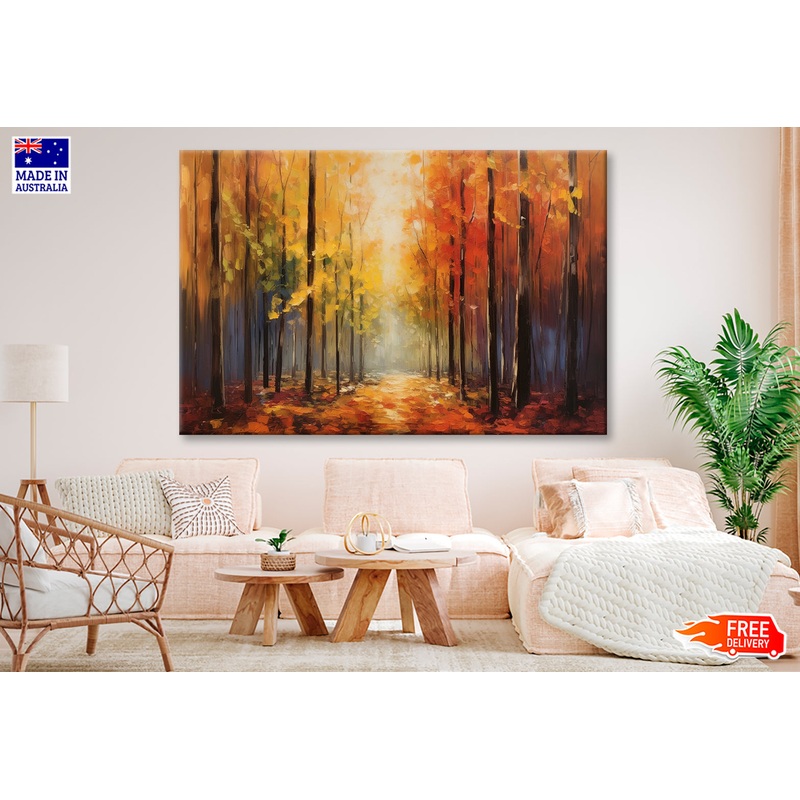 Vibrant Autumn Forest Path Oil Painting Wall Art Limited Edition High Quality Print