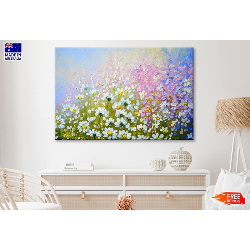 White Flower Plants Field Oil Painting Wall Art Limited Edition High Quality Print