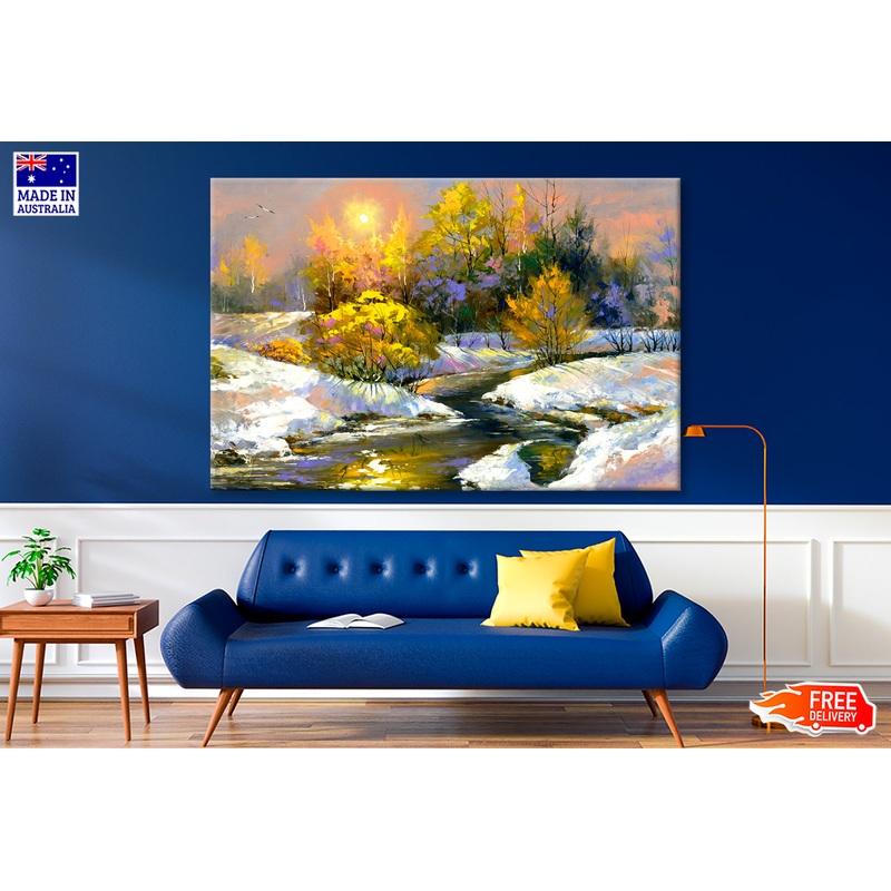 Winter River Oil Painting Wall Art Limited Edition High Quality Print