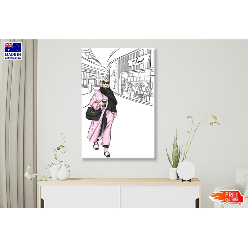 B&W Fashion Store with Pink Girl Wall Art Limited Edition High Quality Print