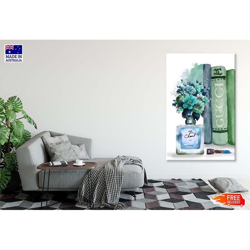 Blue Green Fashion Perfume with Flowers Print 100% Australian Made