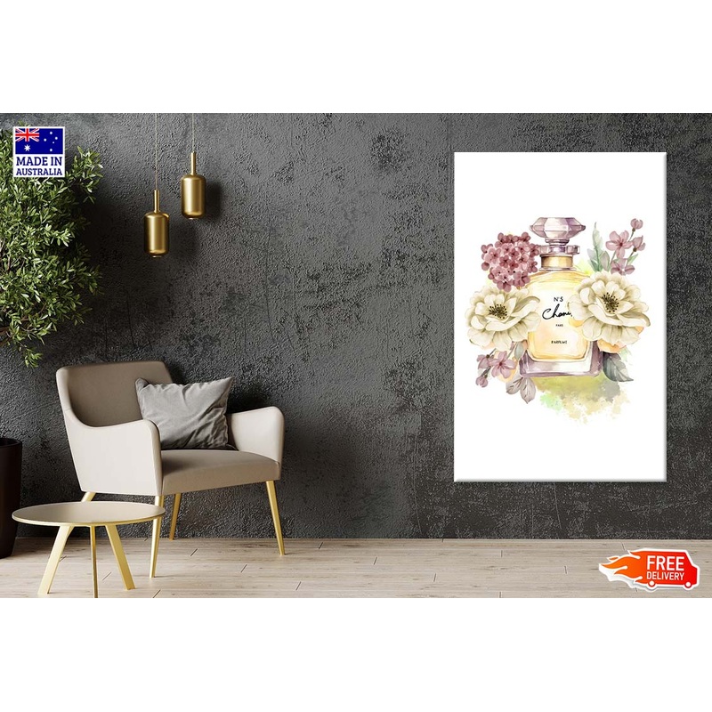 Yellow Perfume with Colorful Flowers Print 100% Australian Made