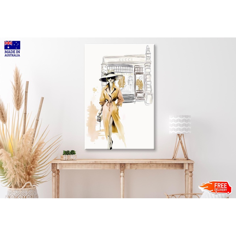 Yellow Stylish Lady with Hat Wall Art Limited Edition High Quality Print