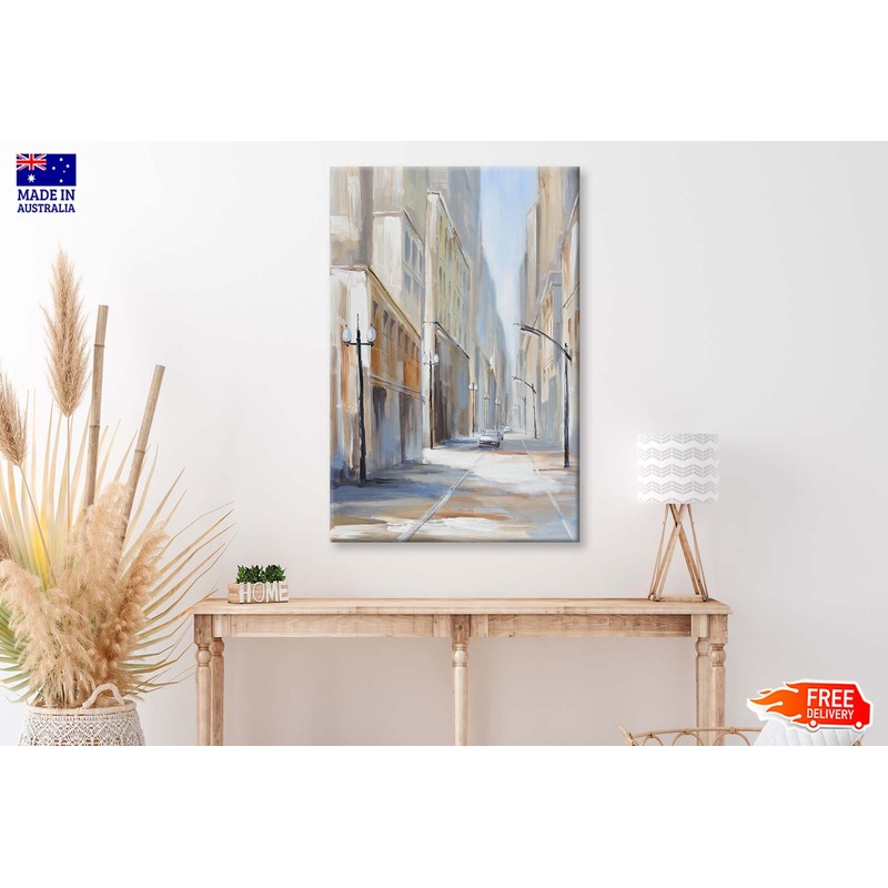 A City Street Scene Beige Oil Paint Wall Art Limited Edition High Quality Print