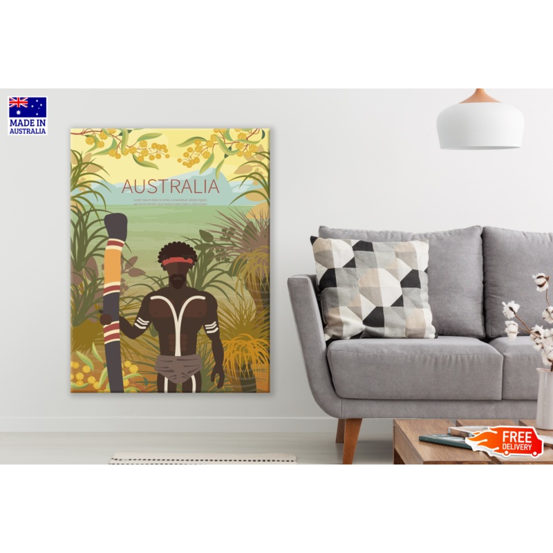 Aboriginal man in Jungle Vector Cartoon Art Print 100% Australian Made