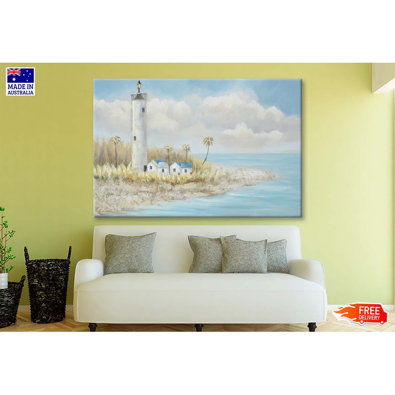 An Island, Lighthouse, Oil Painting Wall Art Limited Edition High Quality Print