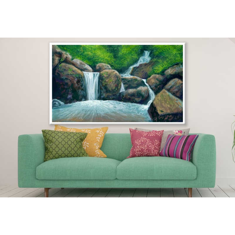 Beautiful Waterfall Scenery Oil Painting Print 100% Australian Made