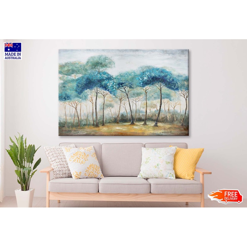 Blue Trees Dense Forest Oil Painting Wall Art Limited Edition High Quality Print