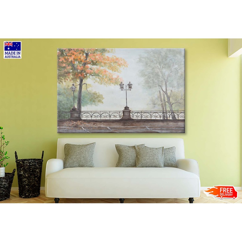 Street Lamps, Trees, Park Oil Paint Wall Art Limited Edition High Quality Print