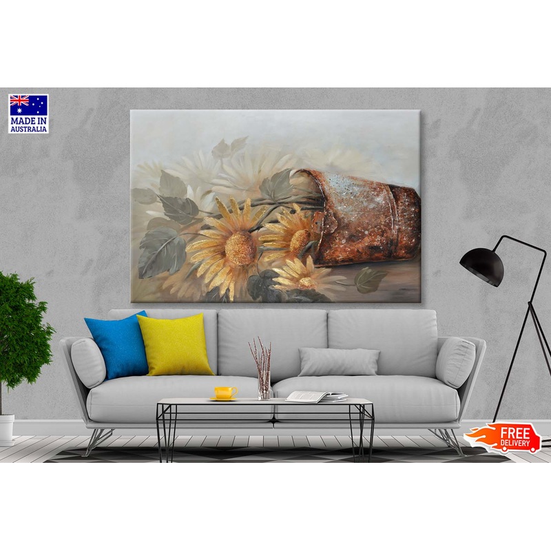 Sunflowers, Flowers, Old Tin Cans Wall Art Limited Edition High Quality Print