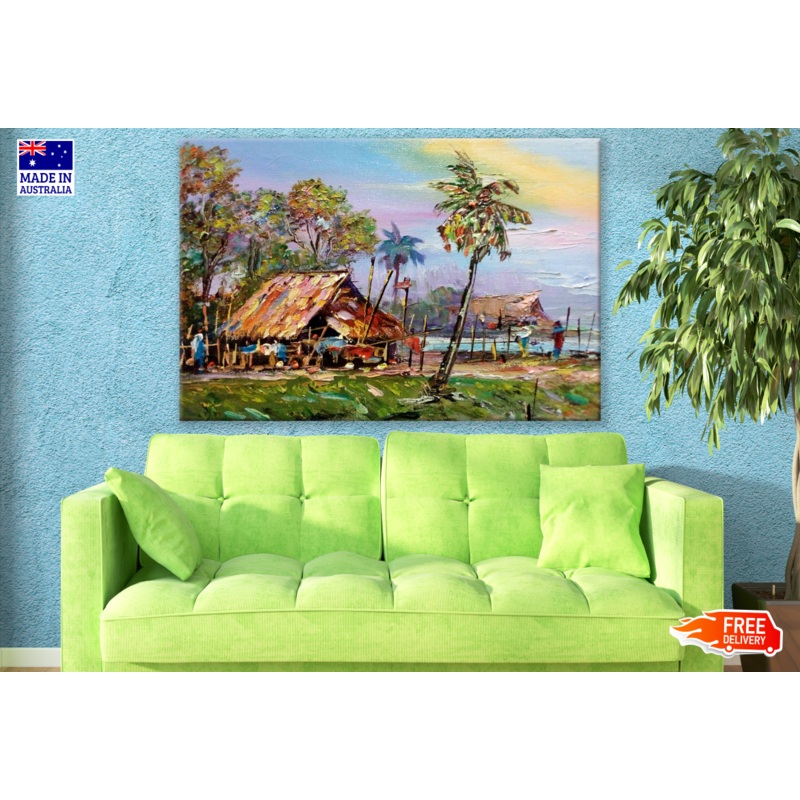 Village Houses Oil Painting Print 100% Australian Made