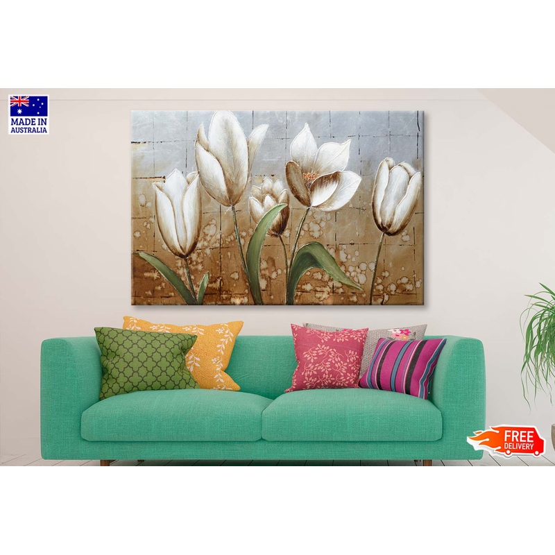 White Brown Texture, Flower Painting Wall Art Limited Edition High Quality Print