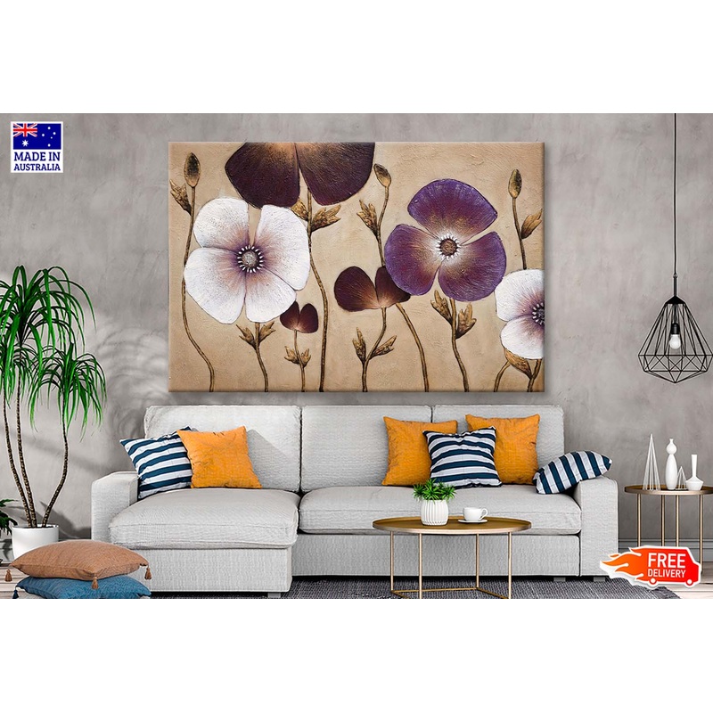 White & Purple Flowers, Lotus Poppy Wall Art Limited Edition High Quality Print