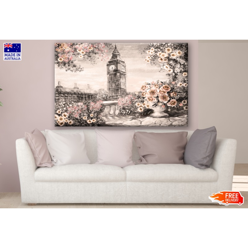 Big Ben Clock & Floral Painting Print 100% Australian Made