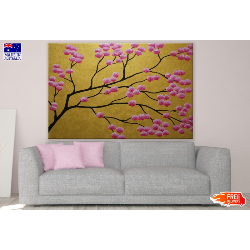 Cherry Blossom Tree in Gold Background Painting Print 100% Australian Made