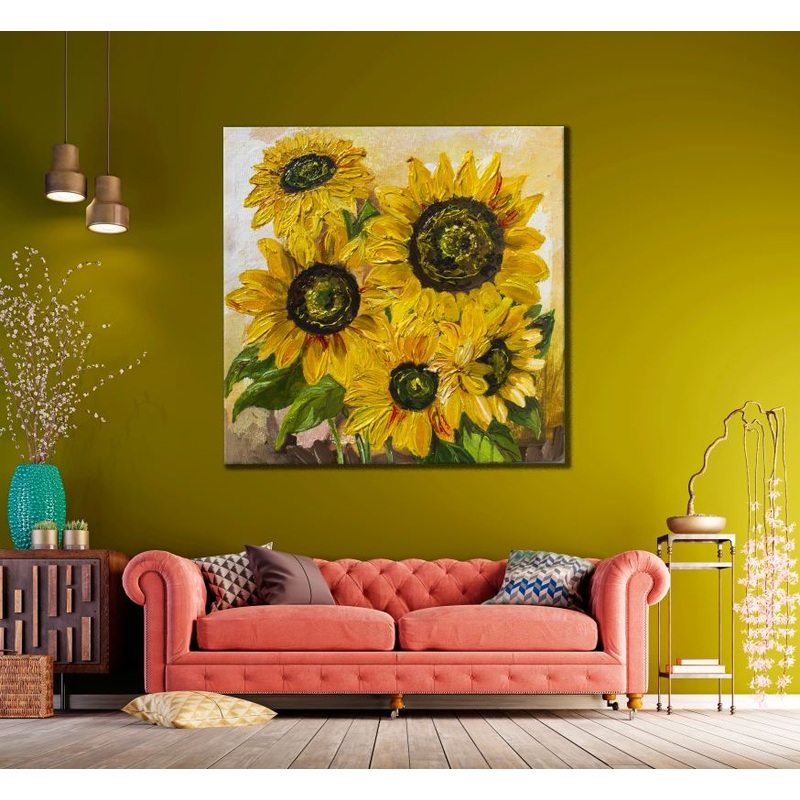 Square Canvas Sun Flower Bunch Painting High Quality Print 100% Australian Made
