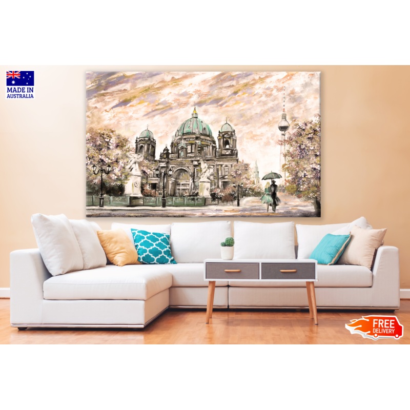 Street View Couple Walking Painting Print 100% Australian Made