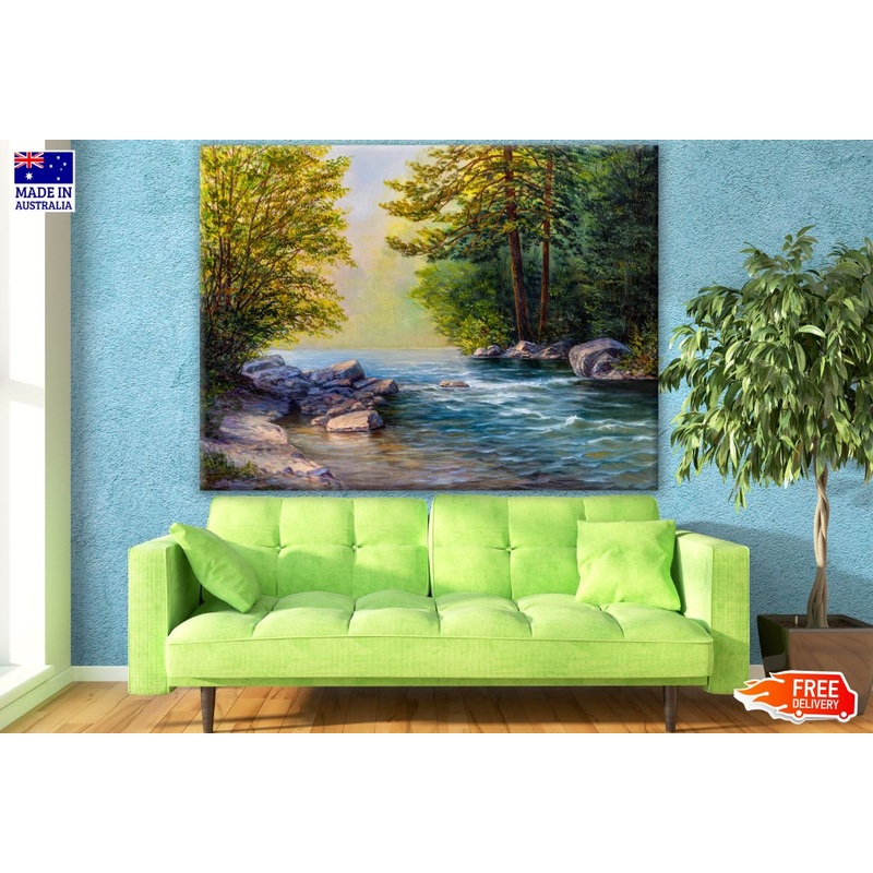 Stunning Forest & Water Stream Painting Print 100% Australian Made